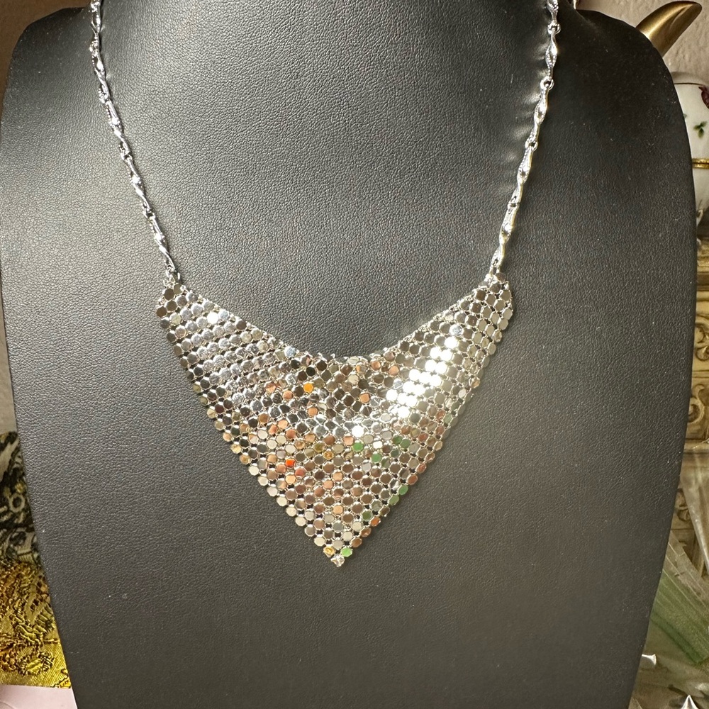 Vintage Hobe triangular Silver Mesh bib Necklace